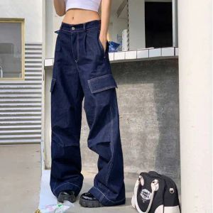 Jeans 2022 Herfst Vrouwen Cargo Baggy Marineblauwe Jeans Streetwear Hip Hop Casual Wijde Pijpen Vintage Demin Broek Y2k losse Broek