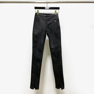 Jeans 2022 Nieuwe dames jeans hoge taille denim katoen zwart gewassen straat hipster spleet waxte lange broek vrouwen