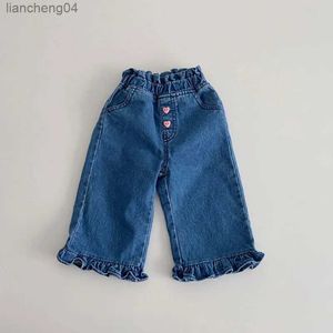 Jeans 2023 automne fille bébé volants poches jean enfants poches pantalon en Denim décontracté enfant coton pantalon de mode en vrac vêtements pour bébés