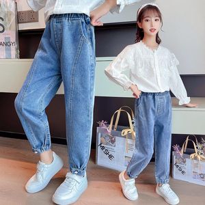 Jeans 2023 mode voor meisjes tiener kinderen elastische taille denim broek kinderbroeken kleding 4 5 6 8 9 15t