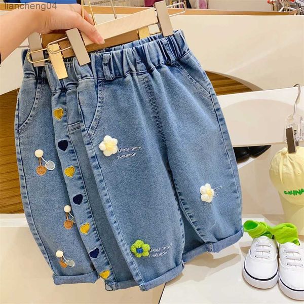 Jeans 2023 Fashion Girls Jeans para niños Flores Flores Pantalones de mezclilla Autumn Baby Girl Straight pantalones 1-6 años Harem para niños Jean