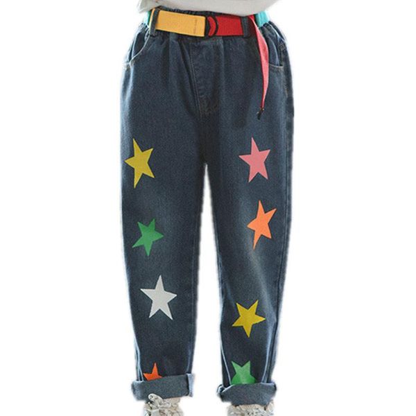 Jeans 2023 filles printemps automne décontracté motif étoile doux enfant en bas âge bébé taille élastique pantalon crayon 4-13 ans