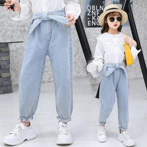 Jeans 2023 Spring Kids Girl Light Blue Denim Trousers For Girls Fashion Bow Pants Casual Style kleding 6 8 10y