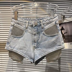 Jeans 2023 Zomer Y2k Shorts Dames Strass Broek Street Girl Metal Diamond Pocket Leak Design Denim