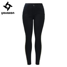 Jeans 2151 Youaxon Nouveau jean noir arrivé avec un pantalon de crayon skinny en denim stretchy