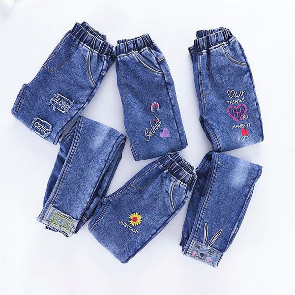 Jeans 3-12 ans pantalons pour enfants filles automne et hiver plus pantalons en coton cachemire broderie mince