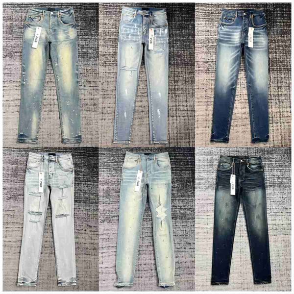 Jeans 40 femmes offrmens Designer Jeans Purple Brand High Street Purple Retro Paint Spot Slim Feet Micro Elastic Men Brand Hiphop Fashion ZipperPurple Designer Stack