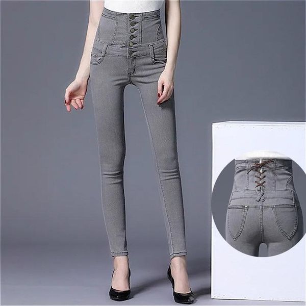 Jeans 5xl 6xl grande talla grande de jeans de cintura alta flaca