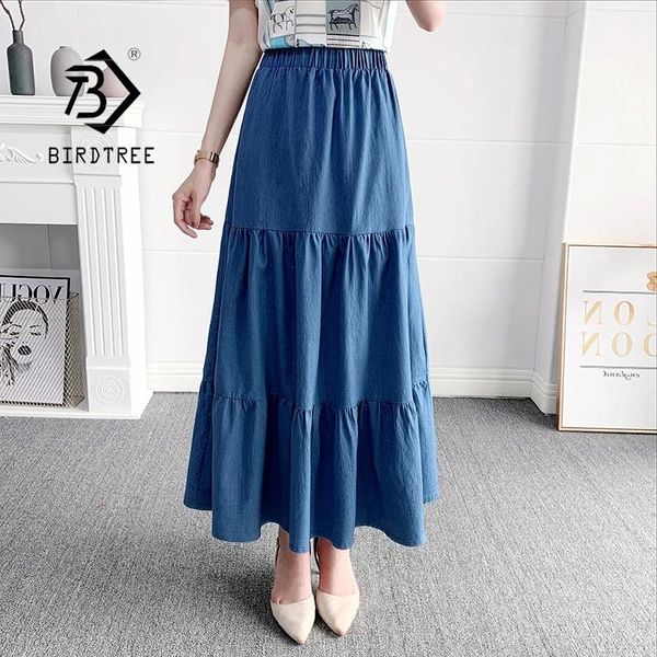 Jean 85 cm de longueur Denim jupe Maxi à plusieurs niveaux printemps été décontracté taille haute lavé ample Long gâteau jean jupes B13101x