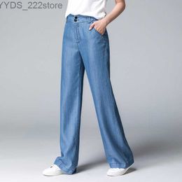 Jeans ACRMRAC jeans Nieuw herfstblauw Gebleekte slanke hoge taille Los Vrije tijd Wijde pijpen Volledige lengte Lyocell jeans 240304