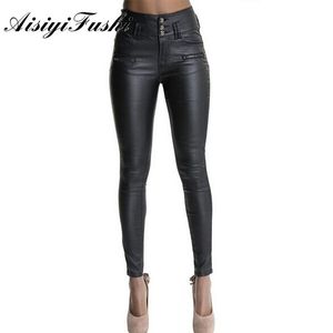Jeans AISIYIFUSHI jean en cuir slim femme Sexy jean en cuir serré pantalon femme taille haute pantalon crayon femme jean en cuir noir
