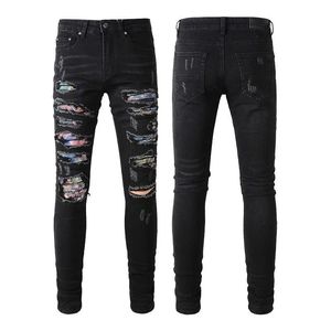 Jeans Am jeans jeans de diseñador para hombre jeans ajustados desig 50 colores pantalones Hippop largo Etiqueta bordado Slim Denim Straight streetwear Piel