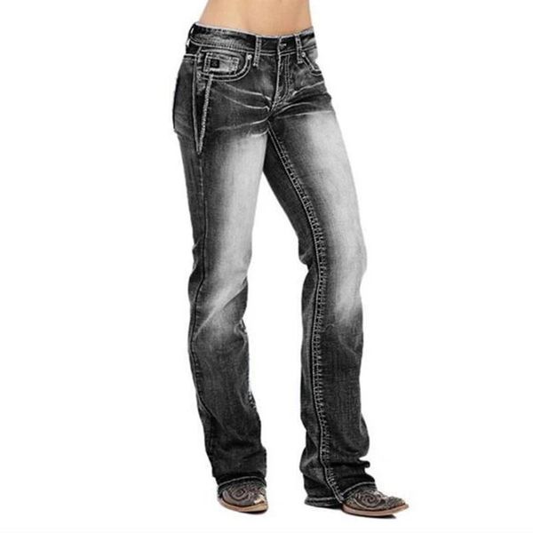 Jeans bandiera americana stretch lavato bootcut jeans da donna pantaloni dritti slim pantaloni casual in denim a vita alta per donna Hsj88