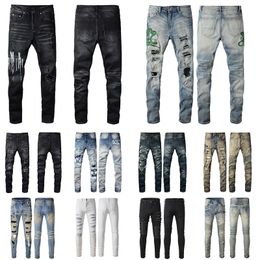 Jeans Amirir Jeans pour hommes pour femmes pantalons de créateurs de femmes Biker broderie déchirée pour la mode en coton jeans jeans hommes pantalon décontracté noir ajustement