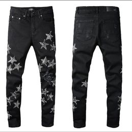 Jeans Amirs Top Mens Skinny Skinny Slim Ripped Jean Elastic Motorcycle Biker Stretch Denim pantalon Classic Pantal