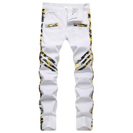 Vaqueros Otoño Invierno 2022, combinación de varias telas de camuflaje blanco, pantalones vaqueros ajustados de cintura media, pantalones elásticos de Hip Hop, ropa informal de calle