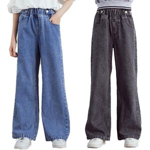 Jeans herfst winter kinderen kinderen losse rechte broek voor grote meisjes school denim wide poot hoge taille broek 12 13 jaar