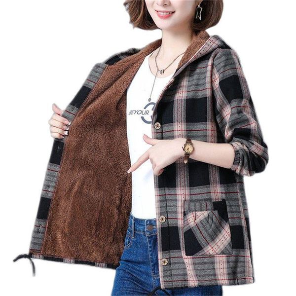 Jeans Automn Winter Women Jacket Middleaged Elderly Mother Ajouter Veet Hooded Plaid Ourwear 2022 Nouveau MARM COTON MARM COTON 5XL