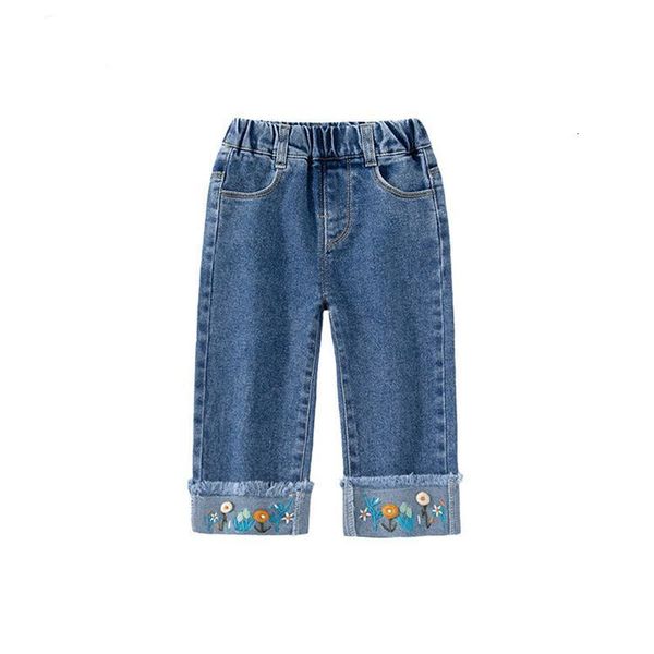 Jeans Bébé Filles Fleurs Broderie Jeans Denim Pantalon Printemps Automne Enfants Long Pantalon Pantalon Enfants Anniversaire Princesse Vêtements 230512