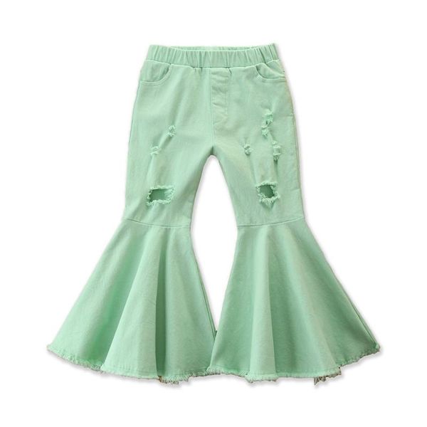 Pantalones vaqueros para niñas, pantalones acampanados de pierna ancha, moda para niños pequeños, pantalones de primavera con volantes en la parte inferior de campana de otoño