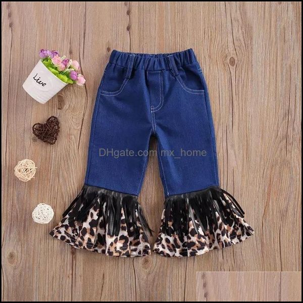 Jeans Bebé Ropa para niños Bebé Maternidad Niñas Leopardo Acampanado Niños Borlas de mezclilla Corte de bota Dhmzw