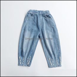 Jeans babyinstar nieuwe aankomst blauw voor kinderen parel ontwerp modestijl denim peuter meisjes losse broek mxhome dhu3e