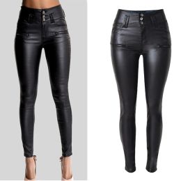 Jeans grande taille en cuir PU pantalon femmes hanche Push Up noir Sexy femme Stretch Leggings Jegging décontracté pantalon crayon maigre