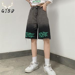 Jeans Black High Woon Femmes Shorts Jeans Broadg Baggy Denim Shorts Street Hip Hop Lettre imprimé Summer Straight Boyfriend Pantalon Jean