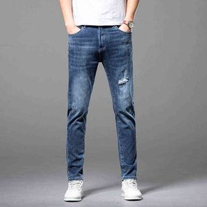 Jean bleu pour hommes, marque de mode, coupe Slim, petits pieds, élastique, délavé, pantalons décontractés, ZichaoQH73