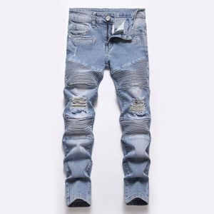 Jeans Garçon Printemps Et Automne Mi-bleu Spot Mi-taille Jeans Enfants Trou Droit Lavé Locomotive Denim Pantalon 230424