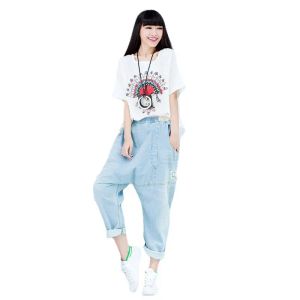 Jeans Boyfriend Jeans Dames streetwear Gescheurd gat Wijde pijpen Harembroek Baggy hiphop Drop Crotch Denim Broek Cowboy Bloomers