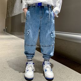 Jeans Garçons Cargo pantalon enfants bleu pantalon printemps automne sport jean grands enfants coréen vêtements décontractés 5 6 8 9 10 12 14 ans 230413