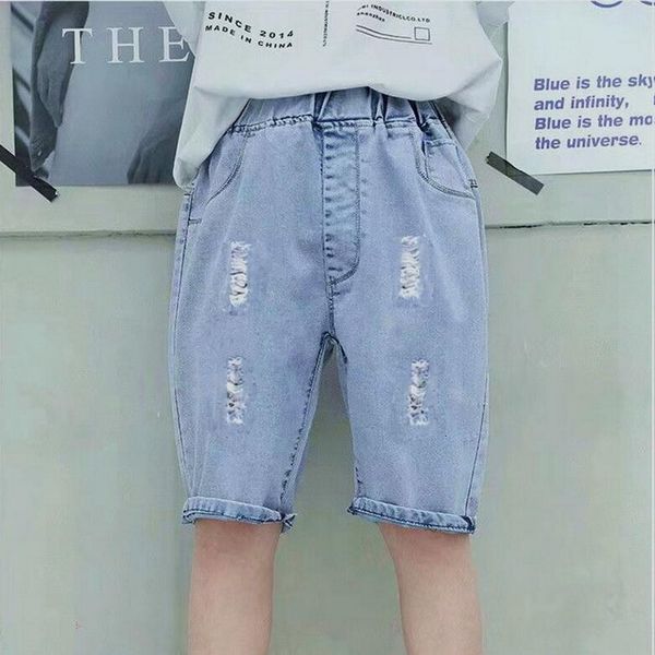 Pantalones vaqueros para niños Pantalones cortos de mezclilla Moda de verano Diseño de marca Niños Estampado bordado Lattice Jean Pantalones cortos para niño adolescente 214 años Ropa 230616