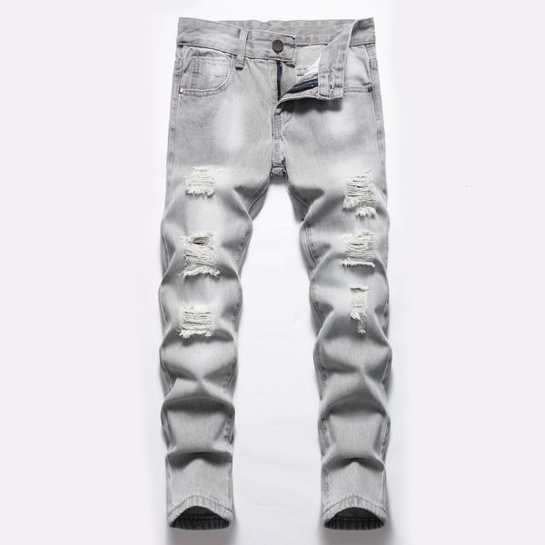 Jeans garçon gris jambe droite déchiré enfants lavé en détresse Stretch Denim pantalon grands enfants pantalons décontractés 516y 230223