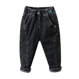 Jeans jongens effen kleur katoen gekanteld thermische broeken peuter boy fall kleren losse casual winter baby broek merk denim