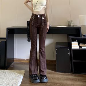 Jeans Pantalon évasé marron pour femmes, taille haute, Vintage, mode coréenne Y2k, Streetwear Design Sense, pantalon décontracté à jambes larges