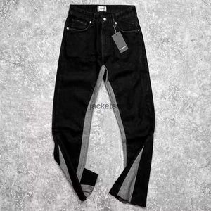 Jeans décontracté vintage noir gris patchwork large pantalon de jambe hommes femmes vêtements