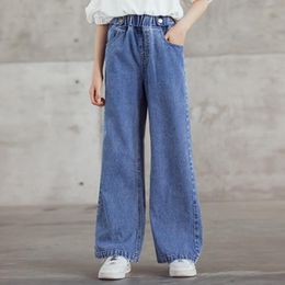 Jeans niños 2023 ropa para adolescentes moda suelta sólido niñas pantalones otoño niños Casual pantalones de pierna ancha 6 8 10 12 14 años