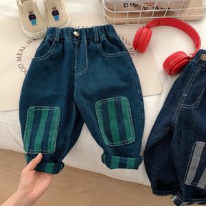 Jeans Children Jeans for Boys Jeans Herfst Fashion Baby Baby Toddler Boy Denim broek Patch Striped Casual Loose Pant Koreaanse Kinderkleding 230322