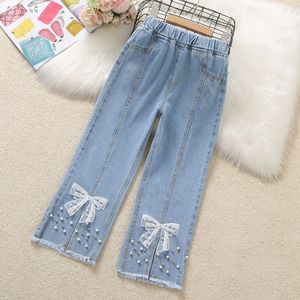 Jeans kinderen jeans jeans babymeisje klassieke denim broek losse casual peuter kind brede poot jeans lange broek voor tienermeisjes 4-13 230512