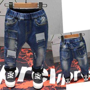 Jeans niños costura niños jeans invierno más terciopelo niños pantalones retro lavado denim adecuado para 2-7 años G1220