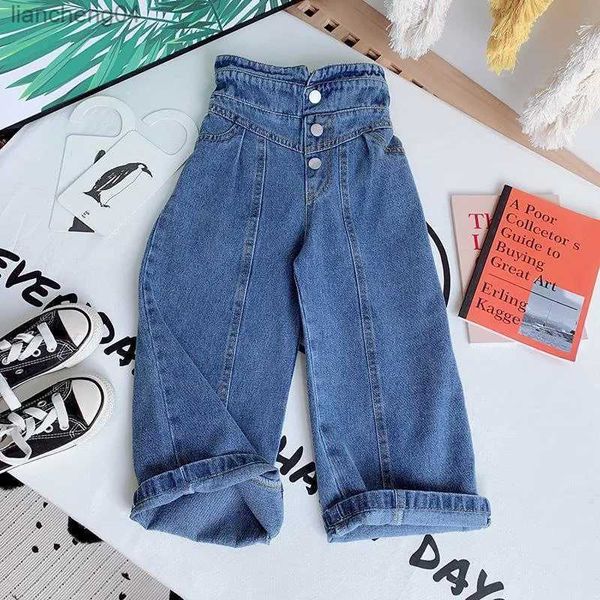 Jeans Ropa Bebé Niños Niñas Pantalones Infantiles Pantalones de mezclilla Niños Niña Cintura alta Jean Niños Pierna recta Pantalón de pierna ancha ropa