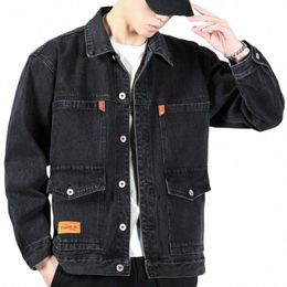 Abrigo de jeans para hombres Chaquetas de mezclilla cálidas negras Hombre con hombros anchos de oveja Acolchado de lana Acolchado elástico Precio barato Elegante suelto G n9Ls #