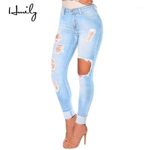 Jeans denim gat vrouwelijke hoge taille womens stretch slanke sexy potlood broek vernietigen katoenen lange broek dames dames