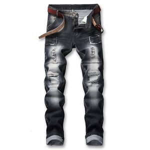 Jeans denim trou en ruine design marque masculine élastique élastique slim et pantalon occasionnel sauvage lage taille 230817