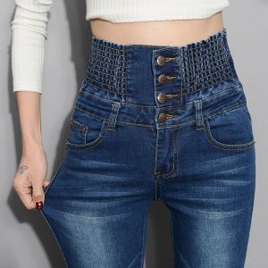 Jeans pantalons denim jeans d'hiver automne pour femmes hautes taille maigchy jeans épais jeans femmes élastiques plus élastiques plus stretch stretch jeans velours