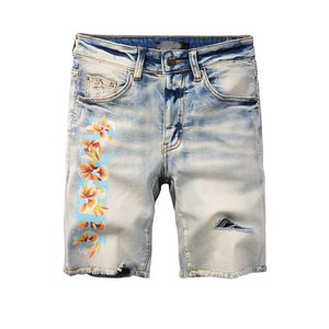 Jeans denim shorts hoge kwaliteit mannen geprinte stretch heren gebleekte retro grote grootte korte broek broek broek