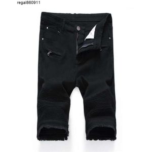 Jeans Denim Shorts Heren Zomer Stretch Slim Fit Korte Heren Designer Katoen Casual Distressed Black Jean Knie