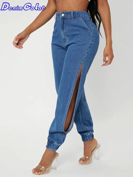 Jeans Denimcolab 2023, moda, pantalones vaqueros con abertura lateral de pierna para mujer, pantalones bombachos holgados, pantalones vaqueros informales con lazo en los pies para mujer