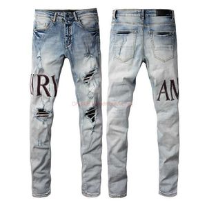 Jeans Designer Vêtements Amires Jeans Pantalons denim Amies Nouveau 1301 Fashion High Street Hole Patch Letter Jeans Fashion Mens Slim Fit Slim F